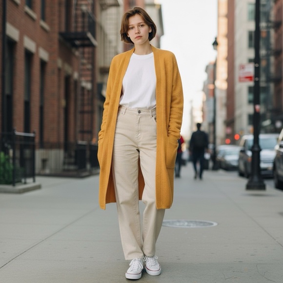 Sioni Golden Mustard Long Sleeve Knit Cardigan Sweater Size Small - Picture 2 of 13